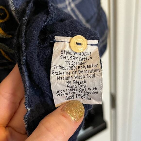 Johnny Was Floral Embroidered Cotton Gauze Button Down Plaid Shirt Blue Pink S - Picture 8 of 9